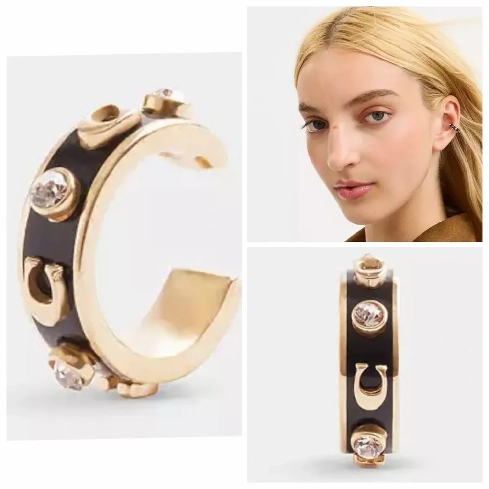 NWT Coach Signature Enamel Stone Ear Cuff Black/Gold